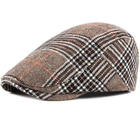 Plaid Wool Beret Forward Check Cotton Peaked Cap Newsboy Cap Casual Flat Cap Gorros Mujer Invierno Winter Hats for Men ► Photo 1/6