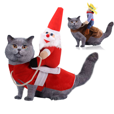 Funny Pet Costumes Santa Claus Rider Costume Cat Costume Pet Dog Cat Clothes Cowboy Rider Dog Costume Dropshipping 2022 ► Photo 1/6