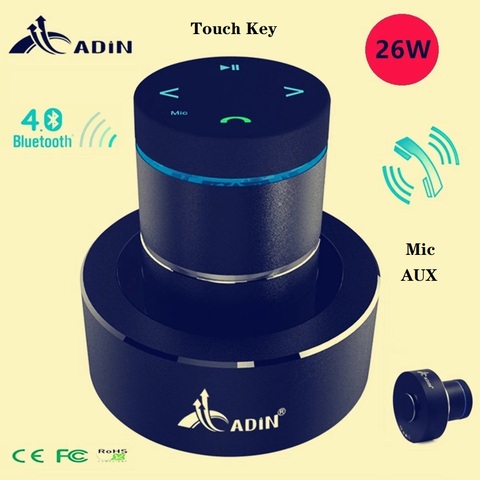 Original Adin 26w Metal Vibration Speaker Bluetooth Touch Stereo Bass Wireless Subwoofer Mic Portable Music Speakers For Phone ► Photo 1/6