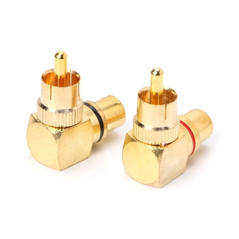 2X Brass RCA Right Angle Male To Female Gold Plated Connector 90 Degree Adapters ► Photo 1/6