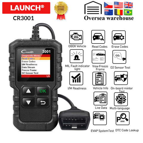 Launch X431 Creader 3001 engine Full obd2 code reader diagnostic tool OBDII CR3001 scanner free update online pk CR319 ELM327 ► Photo 1/6