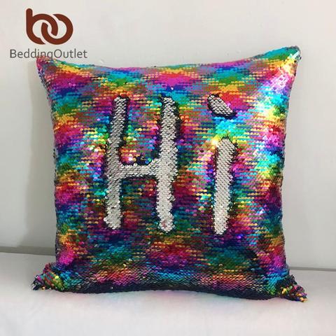 BeddingOutlet DIY Mermaid Sequin Cushion Cover Magical Throw Pillowcase 40x40cm Color Changing Reversible Pillow Case Dropship ► Photo 1/6