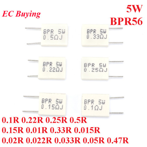 5pcs 5W BPR56 0.01R~0.5R Non-inductive Ceramic Cement Resistor Resistance 0.1R 0.22R 0.25R 0.5R 0.15R 0.033R 0.05R 0.47R ohm ► Photo 1/6