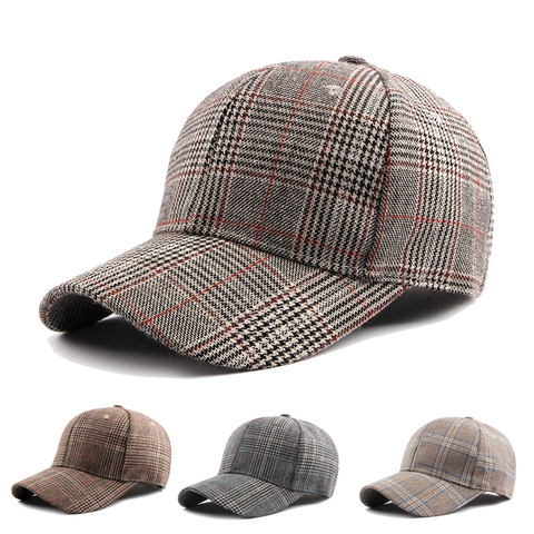 Men's Baseball Cap Plaid French Lattice Retro Breathable Thin Woolen Cloth Women's Hat Sun Hat Popular Caps For Men ► Photo 1/6