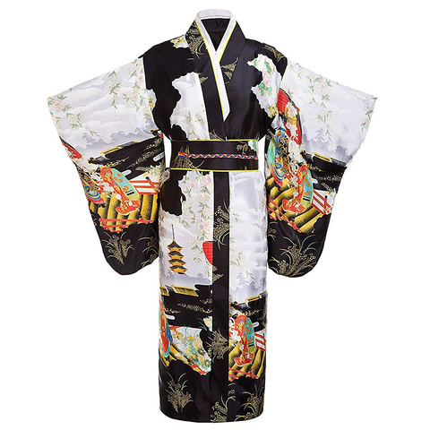 Japanese Traditional Young Lady Yukata With Obitage Satin Kimono Bathrobe Gown Vintage Performace Clothing Print Dress Onesize ► Photo 1/6