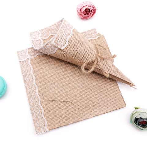 10pcs 15*15cm Burlap Lace Cones Bouquet Flower Wrapping Candy Bags Boxes DIY Handmade for Wedding Birthday Party Gifts Packing ► Photo 1/6