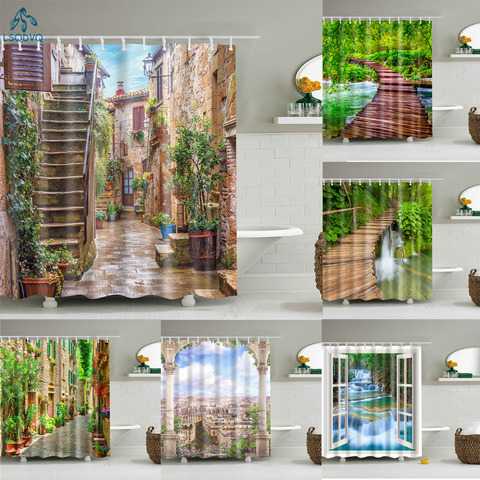 Garden Flower Plant Country Road Creek Shower Curtains Bathroom Curtain Frabic Waterproof Polyester Bath Curtain with Hooks ► Photo 1/6