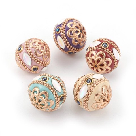 5pcs Randomly Mixed Color Handmade Indonesia Round Beads with Metal Findings For DIY Jewelry Making Handicrafts Supplies F70 ► Photo 1/6