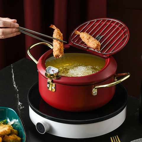 Kitchen Deep Frying Pot With Lid and Thermometer Non Stick Tempura Deep Fryer Stainless Steel French Fries Tempura Fryer Pan ► Photo 1/6