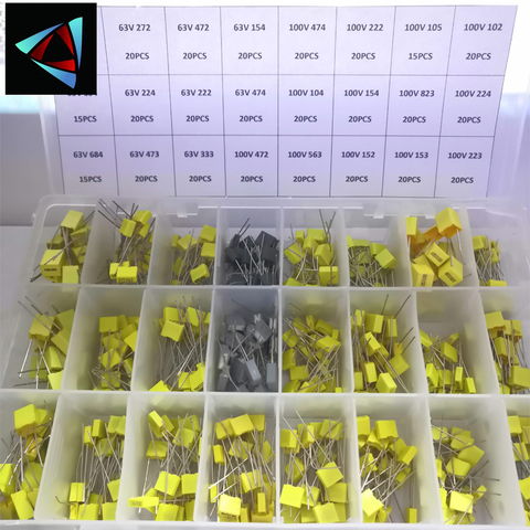 460PCS/BOX  63V 100V 24 Value Correction capacitor package kit Polypropylene Safety Plastic Film Capacitor Kit 105-823 Set Free ► Photo 1/3