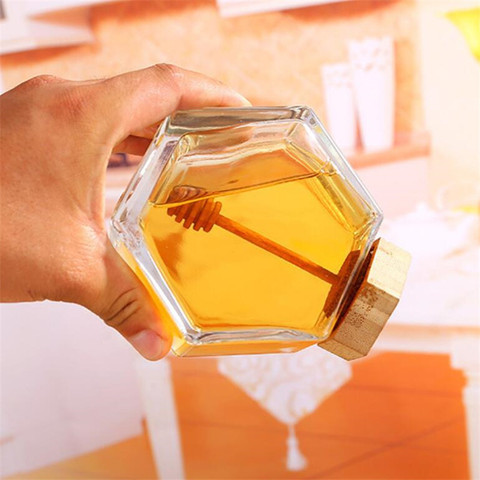 Glass Honey Jar With Honey Stir Bar 220ML/380ML Mini Small Honey Bottle Container Pot With Splash Bar Stirring Rod Hammer ► Photo 1/6