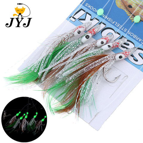 Combination sabiki Fishhook Fishing Lure Set Artificial Silicone soft squid Bait False skin Luminous Bead Flies Rattlin Sabiki ► Photo 1/6