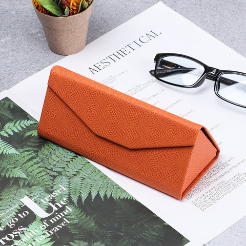1Pc Portable Triangle Sunglasses Box Folding PU Waterproof Strong Magnet Eyewear Case Glasses Protective Organizer Solid Color ► Photo 1/6
