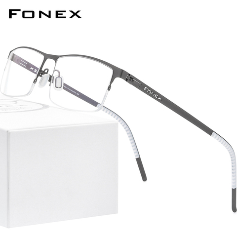 FONEX Alloy Glasses Frame Men Square Myopia Prescription Optical Eyeglasses 2022 New Metal Half Korean Screwless Eyewear 992 ► Photo 1/6