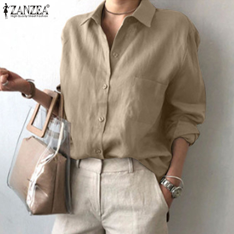 ZANZEA Women Casual Loose OL Shirts Spring Autumn Long Sleeve Business Blouse Collared Female Button Tunic Blusas Plus Size  5XL ► Photo 1/6