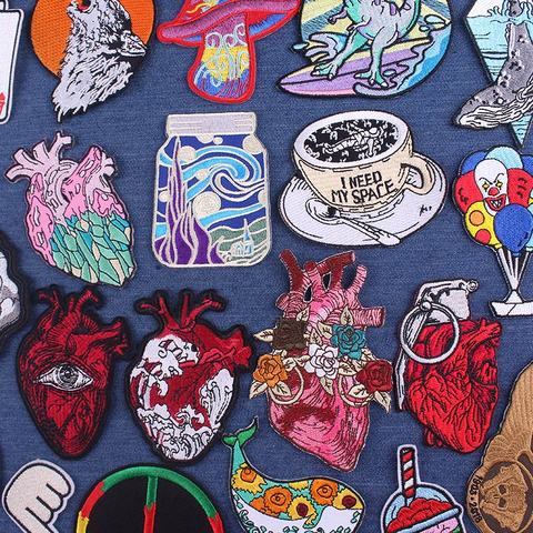 DIY Embroidery Patch Rock Heart Patches On Clothes Van Gogh Iron On Patches For Clothing Punk Biker Patch Applique Badge Stripe ► Photo 1/6