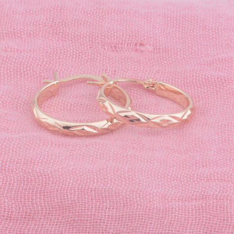 FJ  Women Smart Circle Engraving  585 Rose Gold Color Hoop Earrings ► Photo 1/6