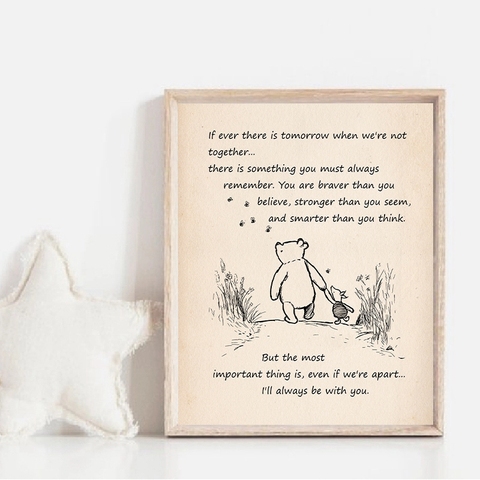 Little Bear Winnie Quote Vintage Poster Prints Nursery Decor If Ever There is Tomorrow Cartoon Art Canvas Painting for Kids Room ► Photo 1/6