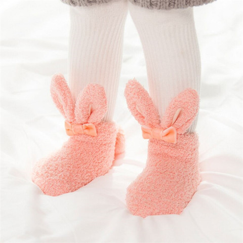 Newborn Baby Coral Fleece Girls Socks Soft Cute Rabbit Baby Socks Winter Style ► Photo 1/5