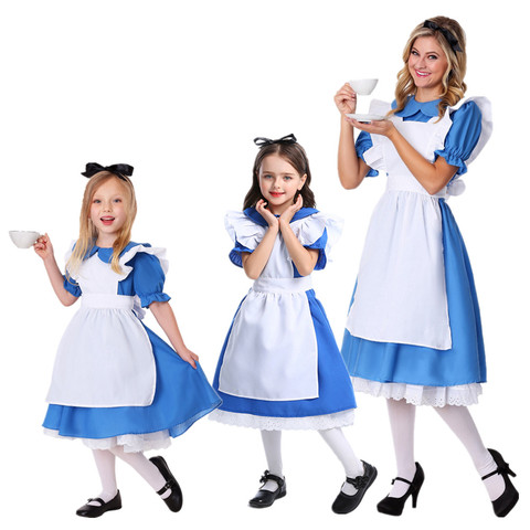 Alice in Wonderland Kids Girls Fancy Dress Maid Lolita Cosplay Costume Adult Women Halloween Party Fancy Dress Up Outfits Set ► Photo 1/6