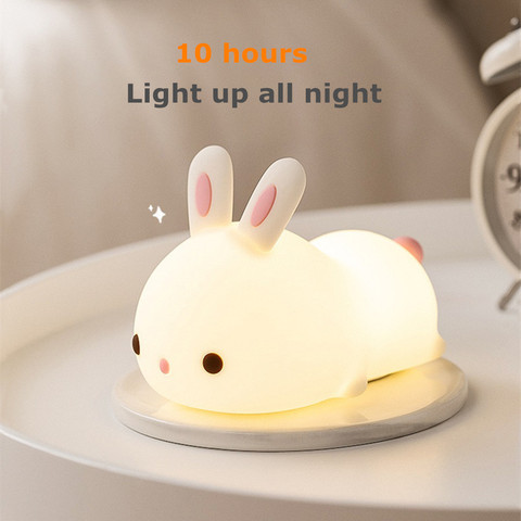 Touch Sensor RGB LED Rabbit Night Light Remote Control 16 Colors USB Rechargeable Silicone Bunny Lamp for Children Baby Toy Gift ► Photo 1/6