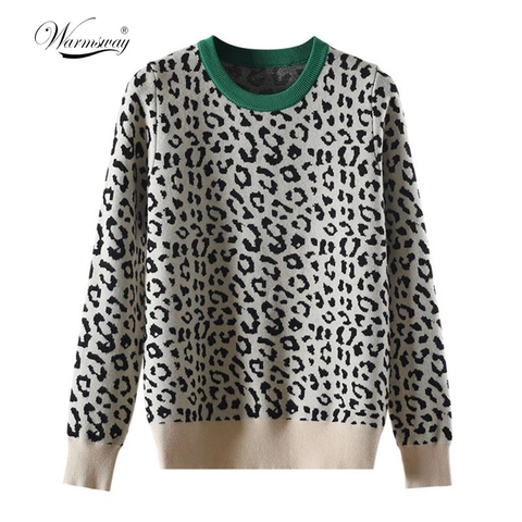 Autumn winter women sweaters leopard knitted pullovers long sleeve Contrast Color crewneck jumpers sweter mujer C-429 ► Photo 1/6