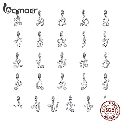 BAMOER 26 Letters alphabet Pendant 925 Sterling Silver Handwritten Language Pendants Charm for Bracelets and Necklace SCC1183 ► Photo 1/6