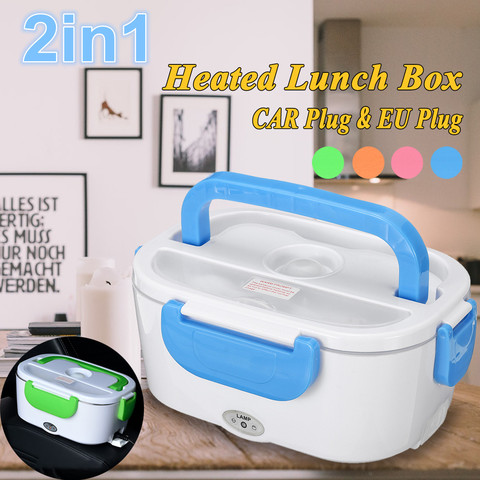 12V-24V 110V 220V Electric Heated Lunch Box Portable 2 in 1 Car& Home US Plug/EU Plug Bento Boxes Stainless Steel Food Container ► Photo 1/5