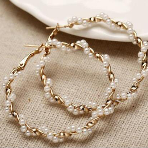 Oversize Pearl Hoop Earrings For Women Girls Unique Twisted Big Earrings Circle Earring Popular Statement Fashion Jewelry Loop ► Photo 1/6