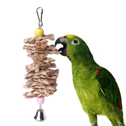 1pc Bird Parrot Toy Wooden Grass Chewing Bite Hanging Cage Swing Climb Chew Toys with Bell Natural Wood Christmas Gifts ► Photo 1/6