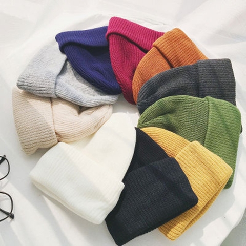 Hot Sale Winter Hats For Woman Casual Candy Color Beanie For Women High Quality Warm Knitted Hat Streetwear Outdoor Wool Hat ► Photo 1/6