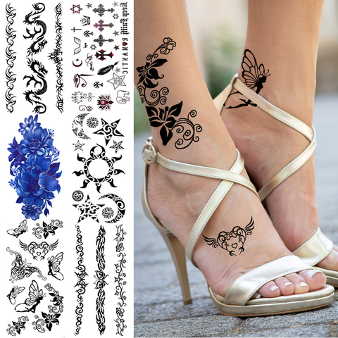 Sexy Elf Temporary Tattoos For Women Men Realistic Indian Sun Star Moon Dragon Flower Tattoo Sticker Foot Arm Small Tatoos Paste ► Photo 1/6
