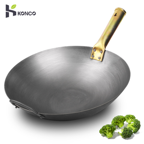 Iron Wok Traditional Handmade Iron Wok Non-stick Pan Non-coating Gas Cooker  Cookware - AliExpress