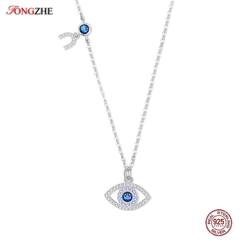 Evil Eye Necklace Women Blue Main Stone 925 Sterling Silver Statement Necklaces & Pendants Long Chain Turkish Jewelry Making ► Photo 1/6