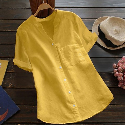 Women Tops Fashion 2022 Summer Cotton Linen Shirt Women Short Sleeve Blouse Woman Button Clothes Roupas Femininas #T2P ► Photo 1/5