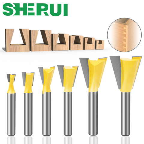 6pcs 6mm Shank 1/4 Dovetail Joint Router Bits Set 14 Degree Woodworking Engraving Bit Milling Cutter for Wood ► Photo 1/6