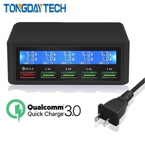 Tongdaytech QC 3.0 Quick Charge 5 Port Usb LCD Display Carregador Multi Phone Fast Chargeur For Iphone Xiaomi Portatil Cargador ► Photo 1/6