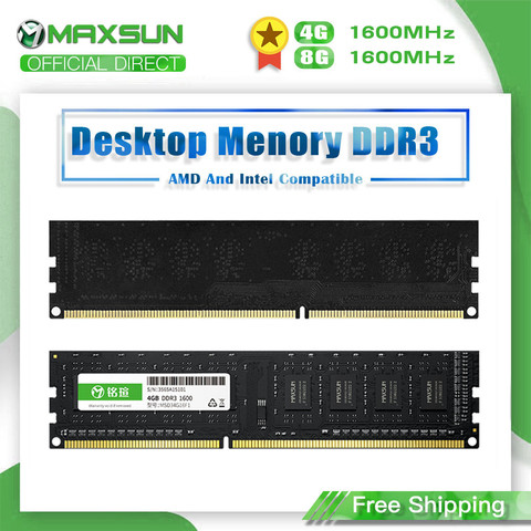 MAXSUN Full New PC Memoria Ram DDR3 4GB/8GB 1600MHz Voltage 1.5V Memory RAMs 240Pin 3-year Warranty Module Computer Desktop ► Photo 1/6