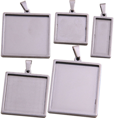 5pcs stainless steel  square cabochon settings diy blank bezel pedant base trays for jewelry making ► Photo 1/6