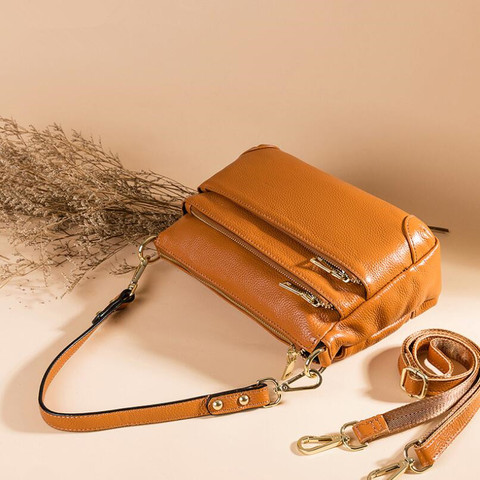 100% Genuine Leather Crossbody Bag Multi Zipper Compartment Shoulder Messenger Bag Soft Real Leather Handbags Purses Top Quality ► Photo 1/6