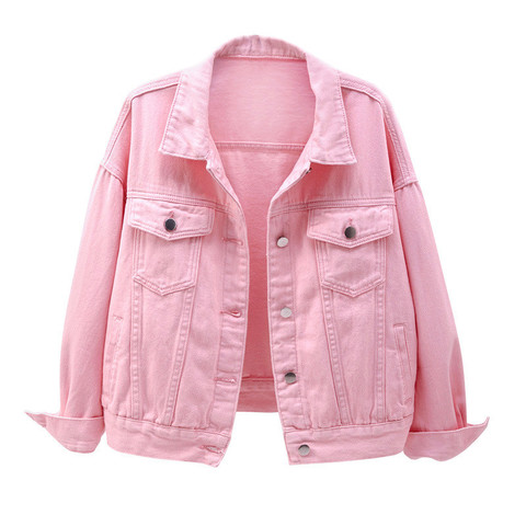 Women's plus size denim jacket spring autumn short coat pink jean jackets casual tops purple yellow white loose outerwear KW02 ► Photo 1/6