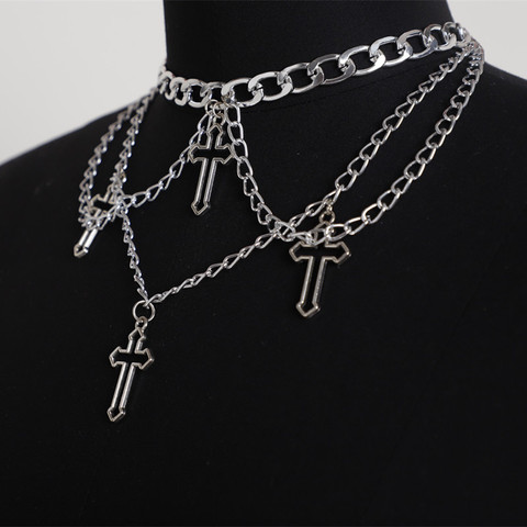 Wgoud Fashion Gothic Cross Pendant Choker Necklace Chains for Women Girl Hip Hop Gypsy Club Accessories Jewelry ► Photo 1/6