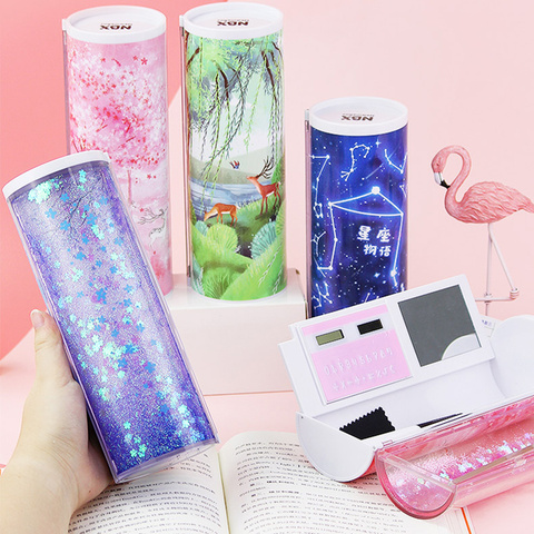 NBX Pencil Case Starfall Quicksand Translucent Creative Multifunction Cylindrical Pen Box Cute School Stationery Holder School ► Photo 1/6