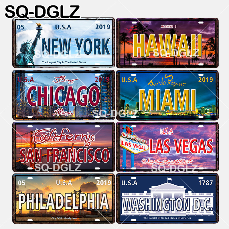 [SQDGLZ] United States Popular City License Plate Wall Decor North