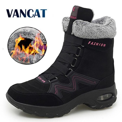 New Winter Leather Women Boots High Quality Plush Warm Snow Boots Comfortable Women Ankle Boots Outdoor Waterproof Sneakers ► Photo 1/6