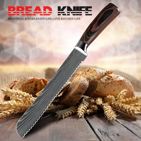 XITUO Profession Bread Knife Laser Damascus Stainless Steel Slicing 9 inch Chef Knives Serrated Design Fruit Vege Cook Tool Gift ► Photo 1/1