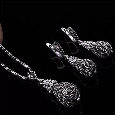 ZOSHI Vintage Simulated Pearl Necklace Earrings Set Bohemia Black Vintage Wedding Bridal Jewelry Sets ► Photo 1/4