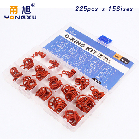 225pcs O Ring Silicone rubber 15 Sizes VMQ Silicon red ORing Elasticity Sealing ORings Washer Gasket Ring Assortment Set Kit Box ► Photo 1/6