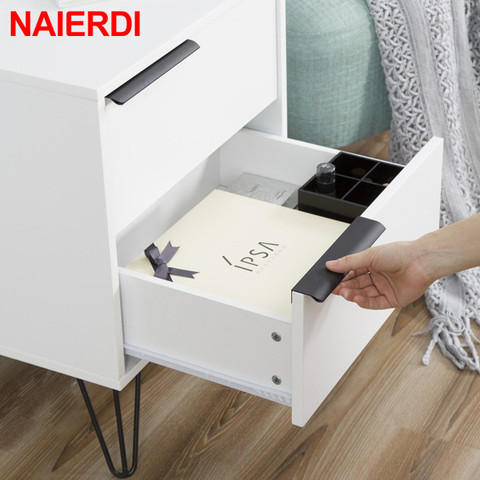 NAIERDI Zinc Alloy Kitchen Invisible Handle Black Silver Hidden Cabinet Handles Drawer Knobs Bedroom Door Cupboard Pulls ► Photo 1/6