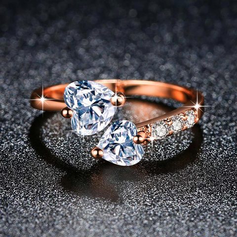 Double Fair Adjustable Rings For Women Double Heart Zircon 3 Color Open Finger Ring Proposal Wedding Gift Fashion Jewelry KAR353 ► Photo 1/6